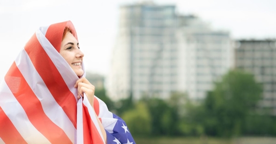 woman covered in American flag