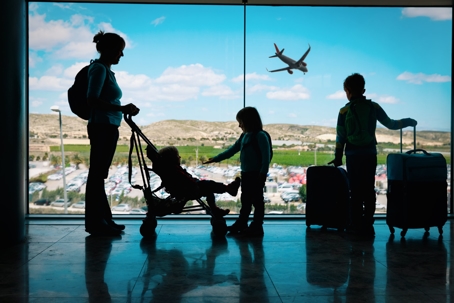 Family waiting in an airport